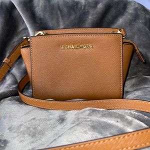 Michael Kors Brown Leather Mini Selma Crossbody Bag